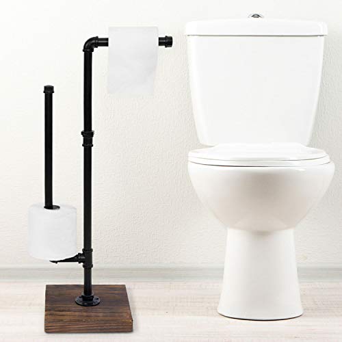 Mygift BATH0259BLK Industrial Metal Pipe & Burnt Wood With Single Toilet Paper Holder thumb #1