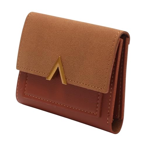 1Pcs Simple Wallet 3-Fold Colorblock Card Case PU Leather Brown 11.5x9cm2
