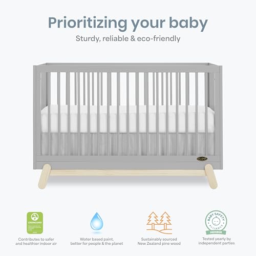Image of Dream On Me Hygge 5-in-1 Convertible Full-Size Baby Crib in Pebble Grey Vintage, GreenGuard Gold & JPMA, Converts to Toddler, Day & Full-Size Bed, Adjustable Mattress Heights, Modern Nursery