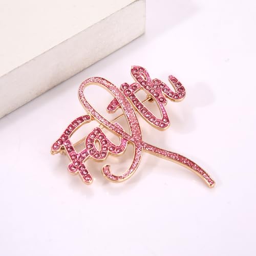 Image of Breast Cancer Awareness Pink Rhinestone Ribbon Pin - Faith Believe Women's Brooch, Survivor Lapel Pin for Cancer Month - Merchandise Accessories Decor
