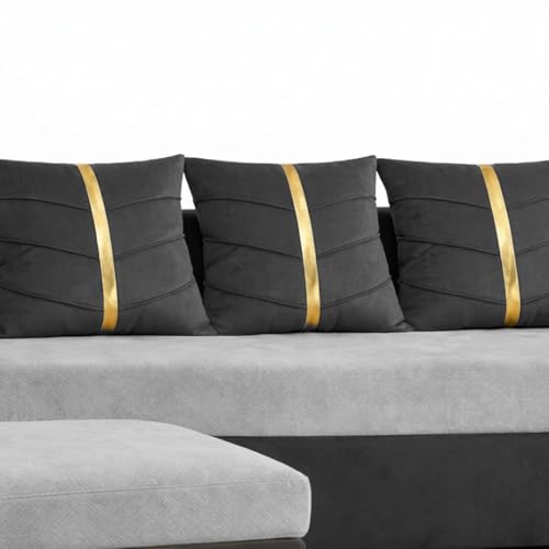 Image of Caviar 5 Seater L Shape Sofa Set with 2 Movable Ottomans | Flexible Layout | Luxury Velvet Suede Fabric | Modern Living Room Sofa | Dark Grey-Light Grey