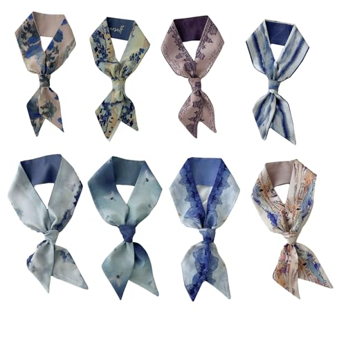 AINIFU Silk Hair Scarf - 8 pcs Women's Chinese Classic Hair Tie - Bag Handbag Handle Ribbon Scarf Hair Head Neck Neckerchief Scarf
