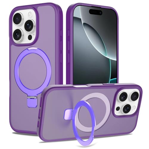 Image of Magnetic for iPhone 16 Pro Case, 6.3 inch, Compatible with MagSafe, Rugged Kickstand, Not-Yellowing Military-Grade Protection, Matte Purple