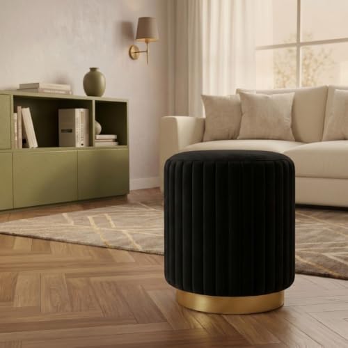 Image of Velum 3 Seater Sofa for Living Room & Office | Premium Fabric Upholstery | Solid Wood Frame | Comfortable Seating | 3 Years Warranty (Black, Seating Pouffe)
