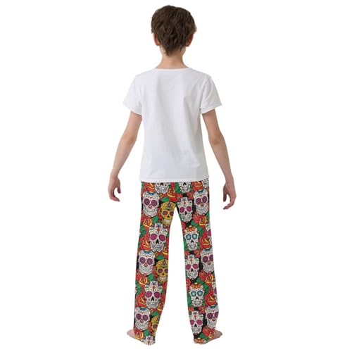 ZZXXB Mexican Skull and Rose Boys Long Pants Soft Trousers Elastic Waist Kids Lounge Bottoms with Pockets S-XL3