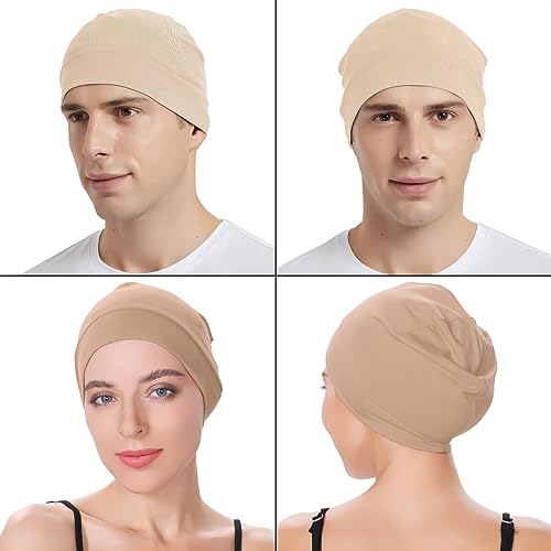 Image of Headshion Cotton Skull Caps for Men Women,2-Pack Lightweight Beanie Sleep Hats Breathable Helmet Liner