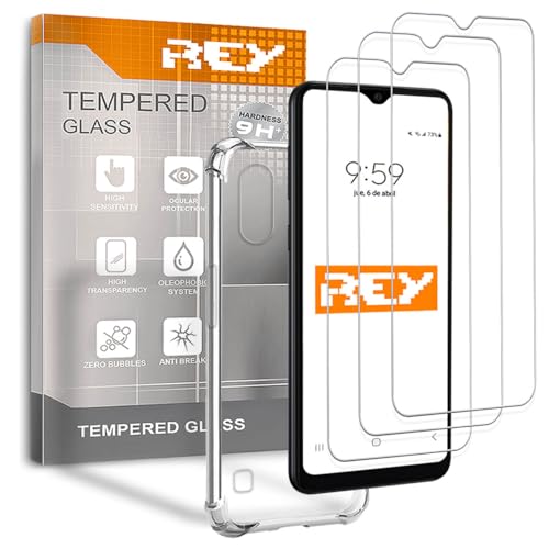 REY 3X Protector de Pantalla y Funda Anti-Shock para Samsung Galaxy A01 - Galaxy M01, Cristal Vidrio Templado y Silicona TPU de Alta Resistencia