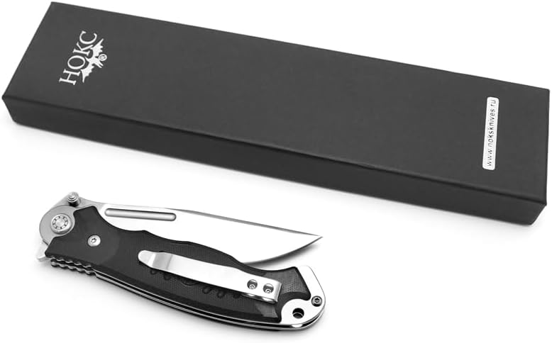 HOKC Officer's-2M | 320-100404 | Pocket Knife, EDC Knife by Official Dealer - Designed by Russian Master Aleksander Biryukov - Liner Lock, G10 Handle, Thumb Stud, Funger Flipper, Ball Bearing Pivot, Comfortable Pocket Clip, Long and Durable D2 Stainless Tool Steel Blade, Satin Finished - Ideal for Camping & Hunting