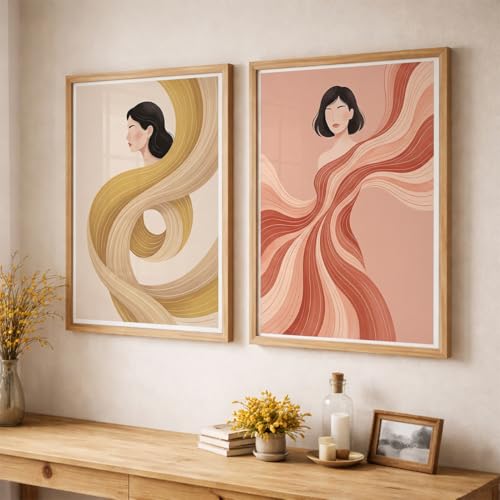 Image of TheMakerly Set of 2 Abstract Woman Framed Wall Painting for Living Room | Modern Minimalist Wall Art Frames | Aesthetic Female Illustration Wall Decor for Bedroom, Hall & Office (10x13 inches)