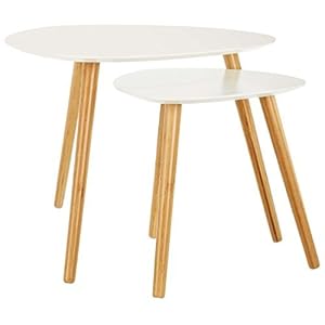 LOMOS Set de tables basses “Finja” blanc constitué de 2 tables en bois