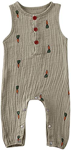 Newborn Baby Girls Boys Basic Clothes Sleeveless Romper Print Button Cotton One Piece Jumpsuit Summer Outfits (Khaki, 0-6 Months)