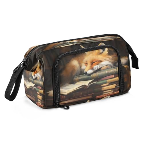 Image of Fox Cartoon Pencil Case Pouch Big Capacity Pencil Bag Box Organizer Pen Case with Handle Stationery Organizer for Girls Boys Women Kids Adults School