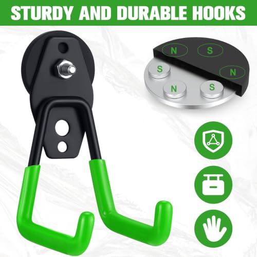 Image of Landhoow 18 Pcs Large Magnetic Hooks Heavy Duty Garage Magnet Hooks Strong Storage Utility Magnetic Hangers with Anti Slip Rubber Coating for Indoor and Outdoor Hanging (Green)