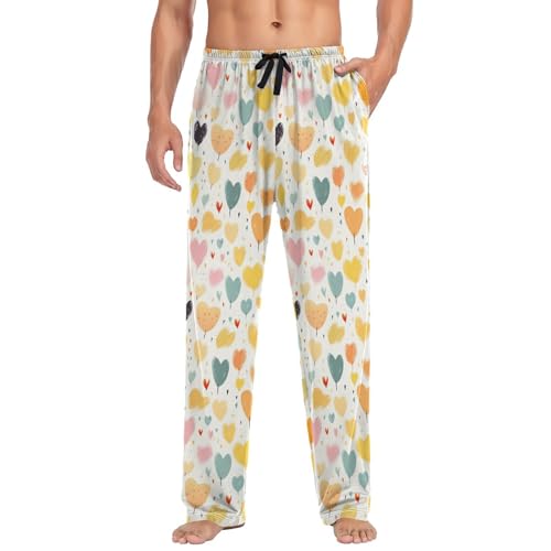 Men's Colourful Heart Pajama Pants with Elastic Waistband | Soft Lounge Sleepwear | Breathable Sleep Pants for Home（241）3