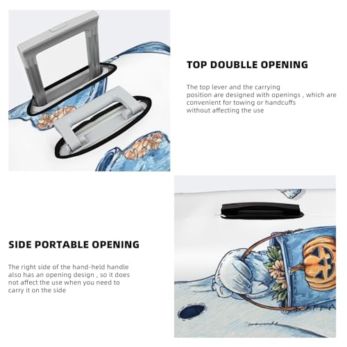 Cute Halloween Ghost Blue Denim Pieces Elastic Travel Luggage Covers Dustproof Scratch-Resistant Suitcase Protector Fit 22-24 Inch3