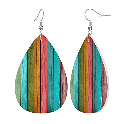Vintage Wood Wooden Print Faux Leather Teardrop Earrings For Teen Girls Women Drop Dangle Earrings Gift #TOP1