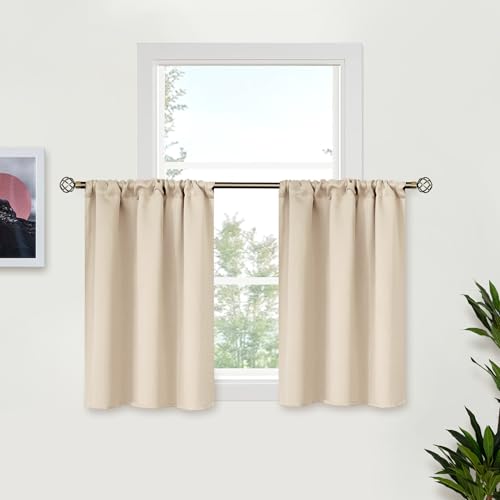 BGment Small Blackout Curtains for Kitchen Window 34x36 Inch - Rod Pocket Half Drapes Privacy Blinds for Cafe Bathroom Decorative Over Sink, Champagne, 2 Panels