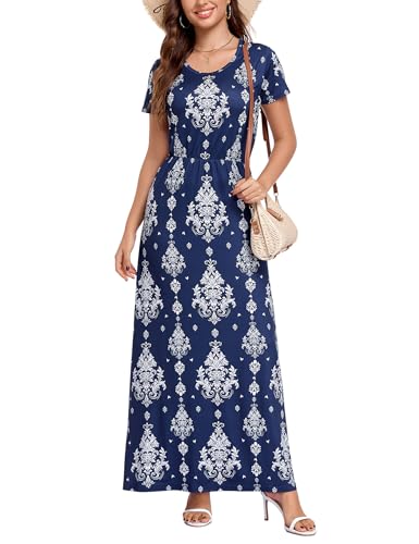 Image of Lacavocor Womens Short Sleeve Maxi Dresses Empire Waist Long Dress