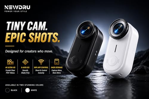 Image of NEWDRU EpicShot 4K Action Camera | 4K Ultra HD, 20MP, 6-Axis EIS Stabilization | IP68 Waterproof 10m | Magnetic Mount | WiFi App Control | 64GB Storage | Mini Portable Vlogging Camera