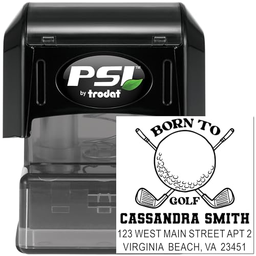 Image of Personalized Golf Passion Pre Inked Rubber Stamp - Pre Inked Address Stamp | Golf Player Stamp. Clean Impression Stamp. Choice of 5 ink colors. Personalized to your text. No separate pad needed.