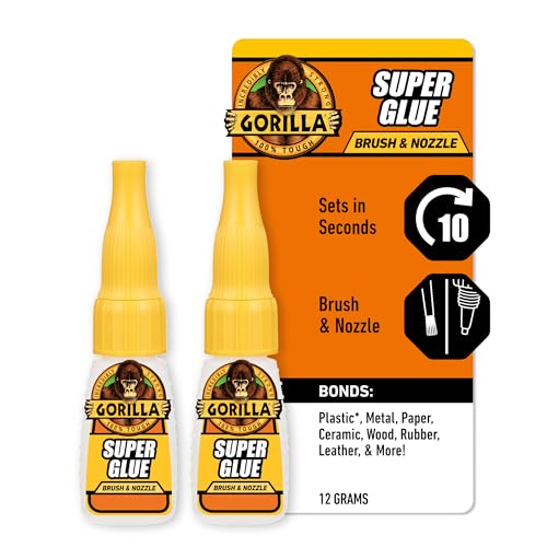 Gorilla Super Glue with Brush & Nozzle Applicator, Clear Glue,