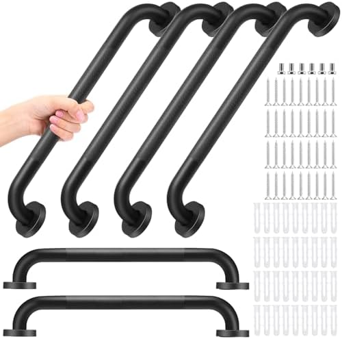 Amazon.com: Yaocom 6 Pack Matte Black Shower Grab Bar 16 Inch 304 Stainless Steel Bathroom Grab ...