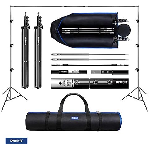 Phot-R 3x3m PRO Studio Background Support System + Carry Case, 2x 3m Stands 1x 3m Crossbar Adjustable Professional Portable Photography Set for Paper Muslin Cotton Non-Woven Canvas Backdrops Cover