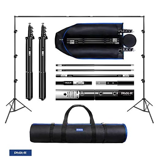 Phot-R 2 x 3 m Studio bakgrundsstödssystem bärväska, 2 x 2 m ställ 1 x 3 m tvärstång justerbar professionell bärbar fotograferingsset för non-woven tyg dukbakgrunder