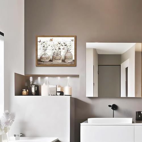 Farmhouse Bathroom Decor Wall Art, Framed Rustic Cotton Pictures Canvas Wall Decor Painting, Modern Country Relax Soak Unwind Sign Artwork Posters Prints for Bathroom 12x16In Dark Wood Frame by fancynew - Used condition - Image 8