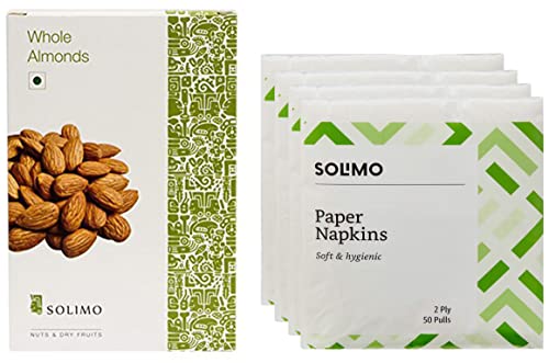 Image of Amazon Brand - Solimo Premium Almonds, 500 g & 2 Ply Paper Napkins - 50 Pulls (Pack of 4)