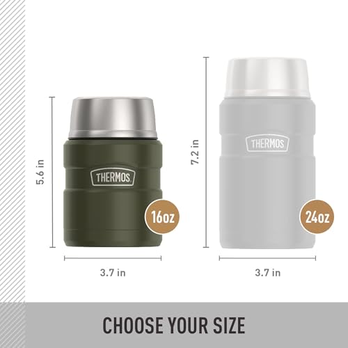 Image of THERMOS Stainless King Vacuum-Insulated Food Jar with Spoon, 16 Ounce, Matte Army Green