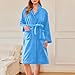 Robes for Women Premium Plush Fleece Robe Terry Knee Length Kimono Bathrobe Towel Fluffy Soft Bathrobe Sky Blue