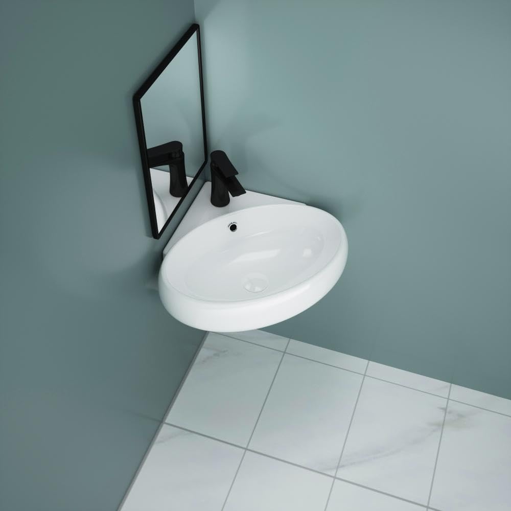 Durovin Bathrooms - Lavabo da bagno in ceramica, da appendere alla parete, salvaspazio, per guardaroba e bagno, forma rotonda compatta (400 x 380 x 145 mm)