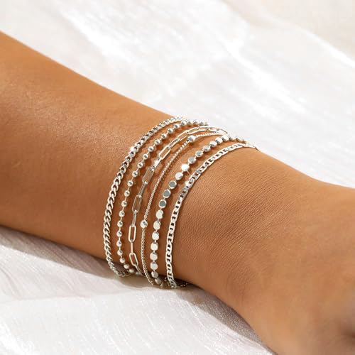 Dainty Silver Bracelets for Women Trendy - Waterproof Stackable Silver Bracelet Set - Perfect for Stylish Women2