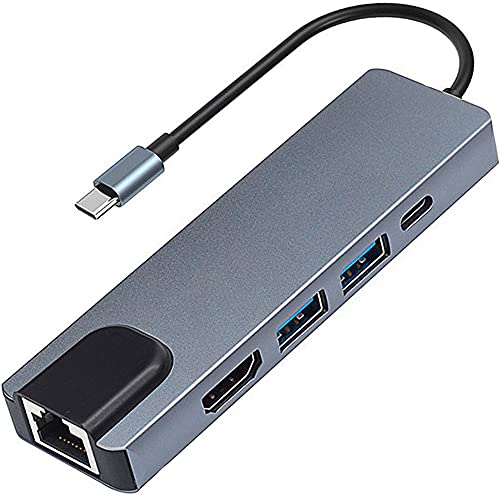 USB C Hub Adapter, 5 in 1 USB C, USB-C Multi-Port Adapter mit 4K HDMI 2 USB 3.0 Ports 1 Gigabit Ethernet Port, USB C PD Laden für MacBook M1 Air/Pro, iPad M1, Switch, XPS15 Cover