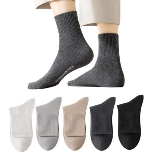 Mens 100% Cotton Socks Thin Mid Calf Moisture Wicking Business Casual Mens Socks 5 Pack
