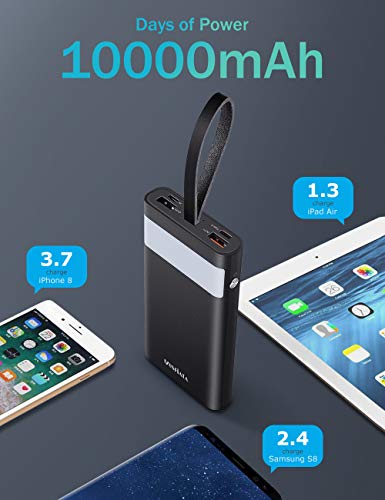 MOSFiATA 18W 10000 mAh USB C Power Bank, PD+QC 3.0 USB- C Fast Charger, 2 Input and 3 Output Portal with High-Speed Charging Tech, Emergency Flashlight and Leather Rope for Easy Carrying
