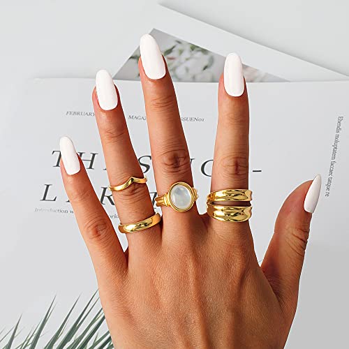 Yegieonr Shell Gold Signet Rings For Women, Non-Tarnish Stainless Steel Rings With 18K Gold Plated, Chunky Statement Thumb Ring For Women, Girls #TOP1