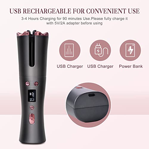 Yebicola Automatic Curling Iron, Cordless Curling Iron Automatic Hair Curler With 6 Temps & Timers, Auto Shut-Off Rechargeable, Portable Ceramic Curling Wand For Fine Medium Hair Mother's Day #TOP2