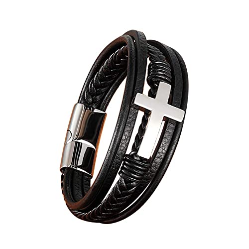 Binatric Multi-Layer Braided Leather Bracelets with Magnetic Clasp Mens Cuff Bracelets for Men Genuine Leather Bracelet Religious Leather Bracelets decorate Gift, 8.3, Faux Leather, no gemstone