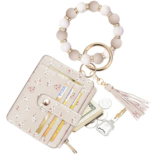 Image of COOLANS Silicone Bracelet Wristlet Wallet Credit Card Holder RFID ID Window Key Ring Tassel Slim Wallet Women Keychain Purse