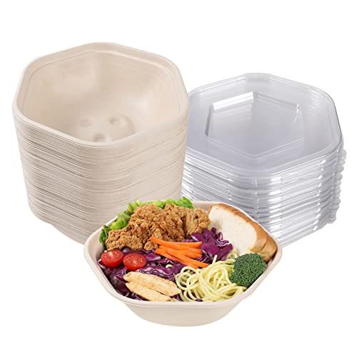 JAYEEY 47 oz Disposable salad bowls with lids Plant Fiber container 20 Pack