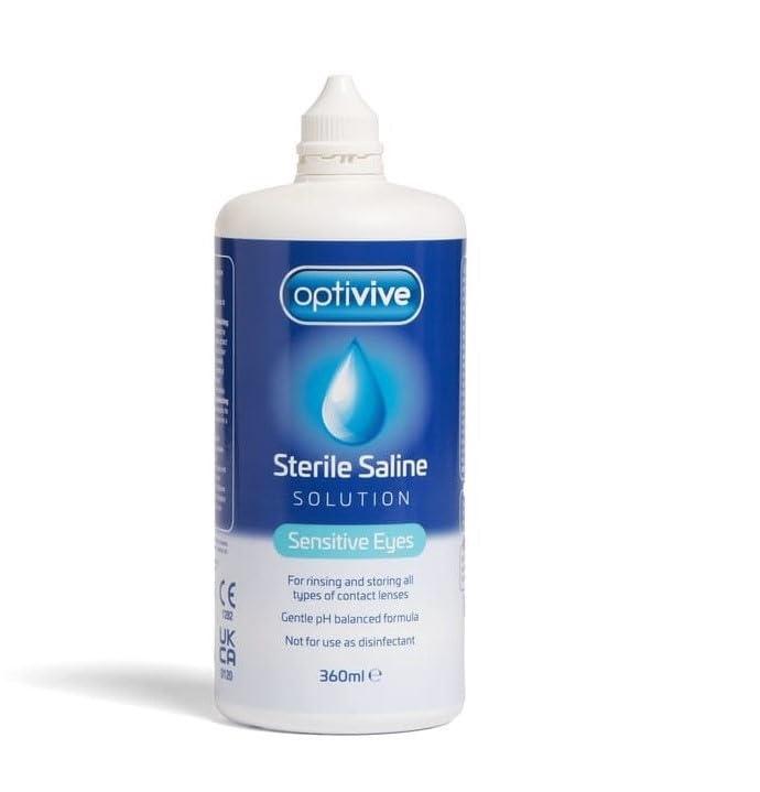 Optivive Sterile Saline Solution Sensitive Eyes for Rinsing & Storing All Types of Contact Lenses - 360ml - Gentle pH Balanced Formula