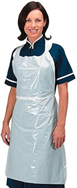 100 x 1Above Disposable White Polythene Aprons 20 Micron Strong Multipurpose UK Manufactured - Plastic Aprons Medical Virus Protection - PPE Aprons Disposable