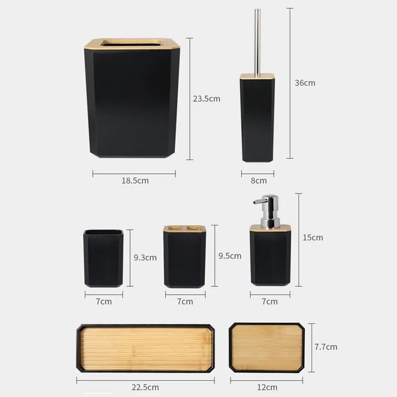 Set dispensador de jabón conjunto de accesorios de baño de bambú, kit de plástico, dispensador de jabón, taza de cepillo de dientes, jabonera conjunto de baño accesorio(Gray 6pcs C)