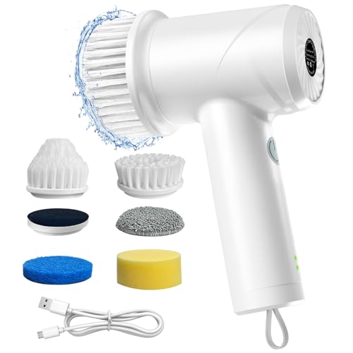 Image of IKERY Electric Cleaning Brush Scrubber, 5 Replaceable Heads, Handheld Cordless Spin Scrubber with 2 Rotating Speeds for Cleaning Kitchen, Bathroom, Bathtub, Tile and Floor