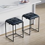 Aurorome Modern Bar Stools Set of 2, Metal Frame Square Backless Bar Chairs with Tufted Faux Leather