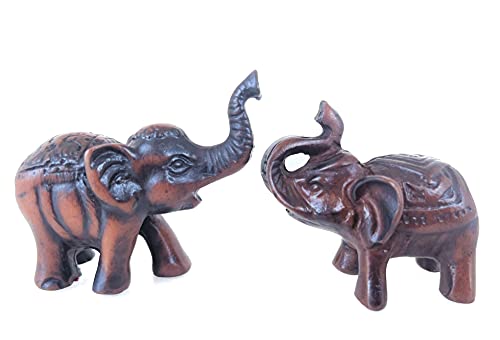 Baby Elefant Figuren - Lucky Elefants mit Rüssel Up - Feng Shui Decor - Harz 2.25 Zoll (2 Stück) (Amber Brown) Cover