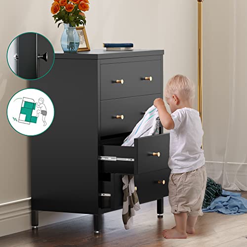 Yitahome 4 Drawer Dresser, Metal Storage Chest Of Drawers, Large Capacity Clothing Storage Organizer With Golden Handles, Tall Dresser For Bedroom, Living Room, Hallway, Entryway, Black #TOP3
