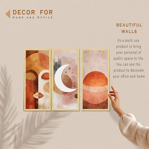 Image of PAINTINGMANTRA Abstract Face & Celestial Framed Wall Art Set of 3 | Modern Boho Art Prints with Engineered Wood Frame | Wall Decor for Living Room, Bedroom & Office, 8.9x18.9 Inch